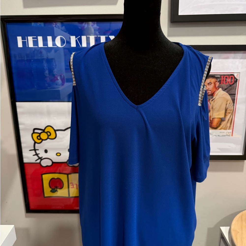 Chic Women's Royal Blue Blouse with Silver Accents